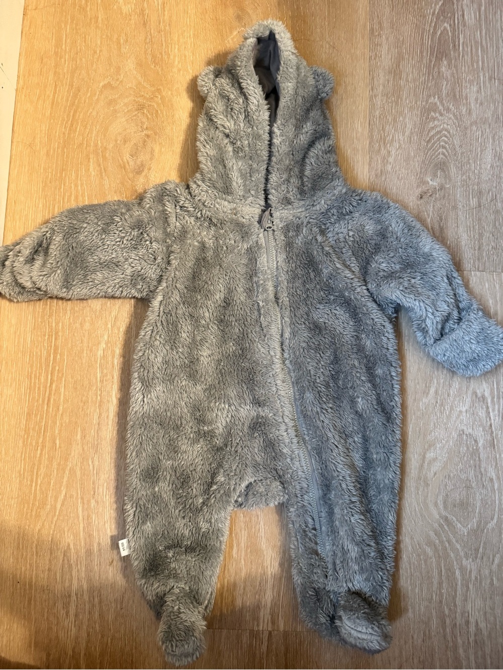 Plush Grey Hooded Footed Baby One-Piece Snowsuit